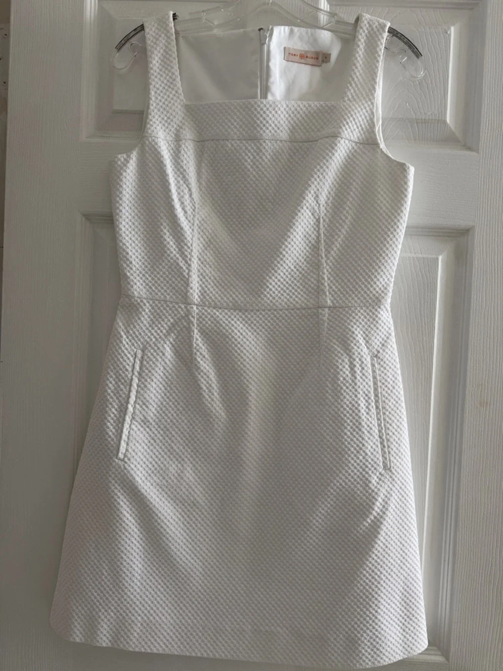 TORY BURCH White Cotton Stretch Pique Sleeveless Square Neck Dress Sz 4